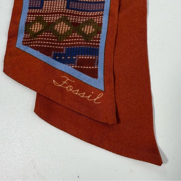 Fossil silk twilly aztec skinny Patterned Scarf purse charm scarf - Picture 4 of 5